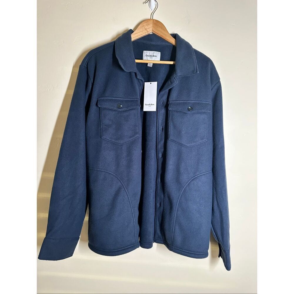Goodfellow Men’s Navy Blue Soft Fleece Button Front Shacket Size Large